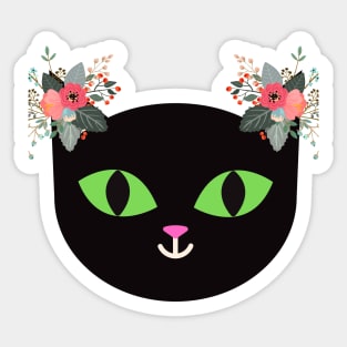 Black cat with flowers Sticker